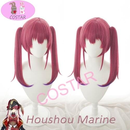 Hololive Houshou Marine VTuber Red Cosplay Wig Ponytais Heat Resistant Synthetic Cosplay Hair Houshou Marine