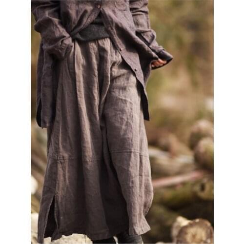 Women Solid Color Linen Elastic Waist Skirt Ladies Vintage Washed Vintage Flax Skirts Female Spring Summer Skirts