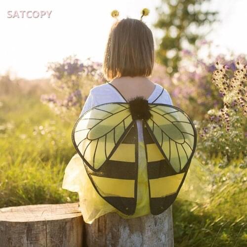 Yellow Kid Bee Futterfly Wing Feather Cosplay Costume Fairy Back Wing Animal Halloween Purim Girl Baby Skirt Birthday party