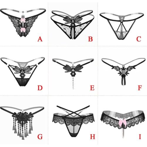 1 Pcs Women Sexy Lace Panties Pearl Massage Thong G-Strings with Pearls Bead Crotchless Exotic Underwear for Women
