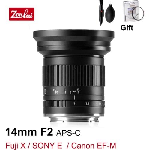 Zonlai 14mm F2 Ultra Wide Angle Prime Lens Manual Focus for APS-C Cameras Fujifilm Fuji X Sony E Canon EOS-M Mount