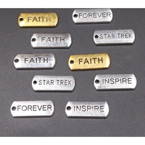 20pcs Mix Inspirational Metal Tag FOREVER/FAITH/INSPIRE/STAR TREK Pendants DIY Charm Bracelet Keychain Jewelry Crafts Making