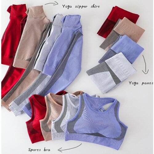 2021Workout Sport Suit 2/3PCS Women Seamless Leggings Gym Clothing Cropped Top Yoga Set Fitness Suit SportsWear Tracksuit Female