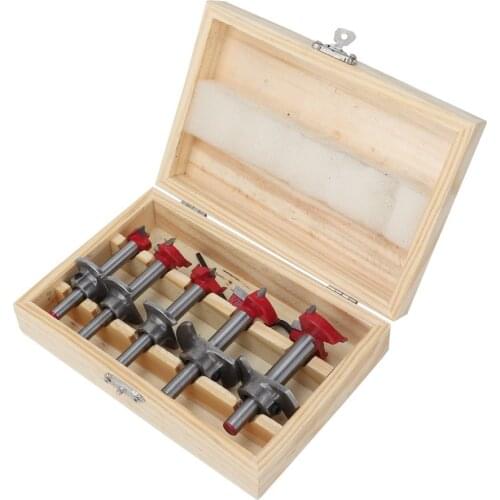 5Pcs Forstner Auger Drill Bit Set Dia 15 20 25 30 35mm Wood Cutter Hex Wrench Woodworking Hole Saw Power Tools With Wooden Box