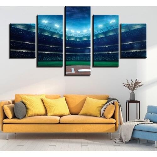 Canvas Art Sports Pictures Green Baseball Field Posters Painting Wall Art Home Decor HD Print 5 Pieces for Living Room