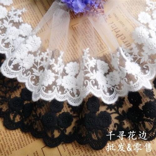 5Yard/lot Diy handmade clothes accessories lace fabric gauze embroidery laciness trim 8.5cm beige black and white