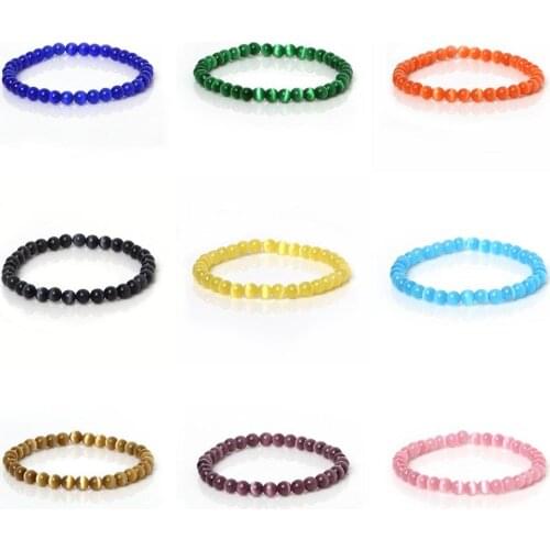 6mm Round Ball Glass Cat Eye Beads Bracelet Handmade Elastic Cord Women Men Fashion Bangles Jewelry Gifts Pulseira Feminina