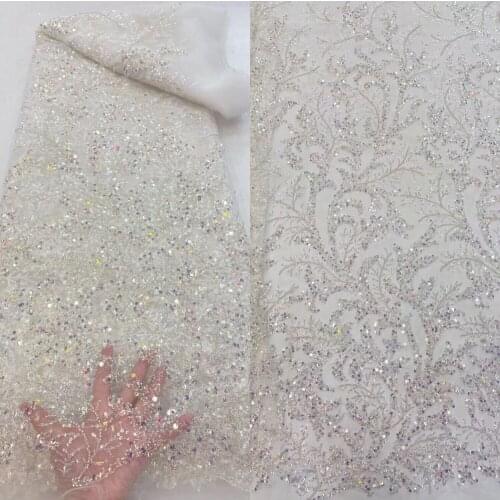 African Lace Fabric J-628881 French Tulle Lace Fabric Embroidery Nigerian Sequins and beads Lace Fabrics For Wedding Dress