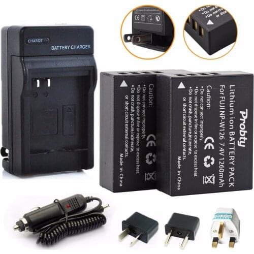 2x Probty NP-W126 NP W126 Battery + Charger for Fujifilm FinePix HS30EXR HS33EXR HS50EXR X-A1 X-E1 X-E2 X-M1 X-Pro1 X-T1