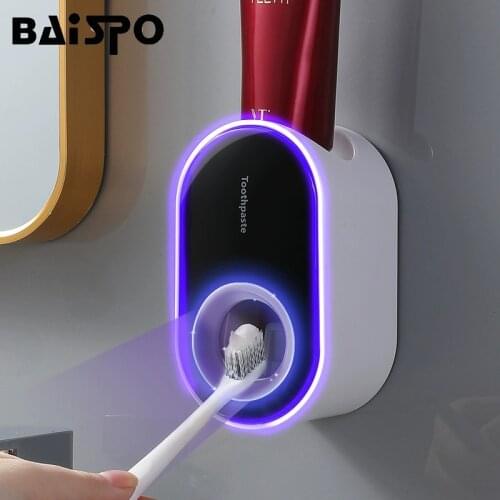 BAISPO Lazy Automatic Toothpaste Squeezer Dispenser Wall-mounted Toothbrush Holder Dustproof Household Cleaning Kit Accessories