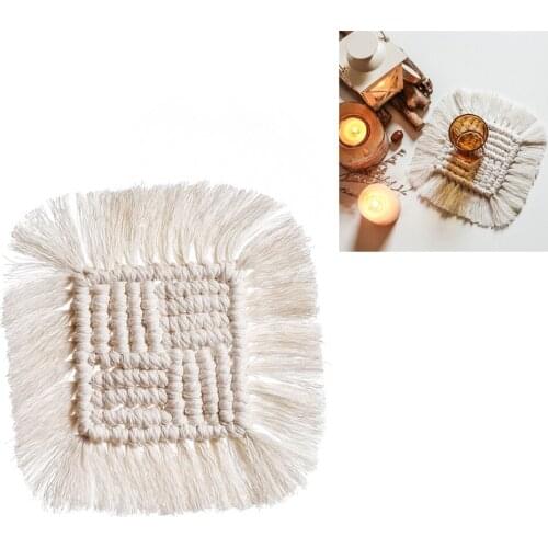 Boho Tassel Coaster Nonslip Cotton Woven Heat Insulated Cup Pad Mat For Camping Kitchen Dinning Room Home Boho Decor Dropship
