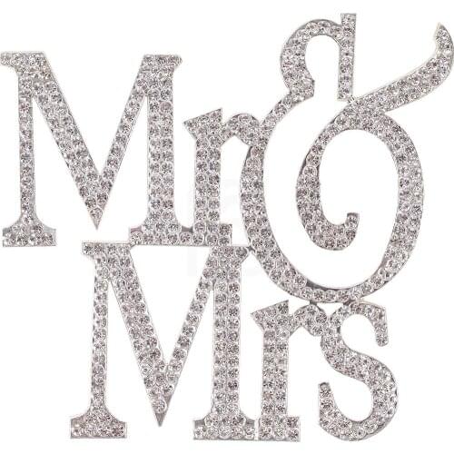 Large Mr&Mrs, Wedding Cake Toppers, Vow Renewal, Anniversary, Crystal Rhinestones on Silver Metal, Party Decorations, Favors