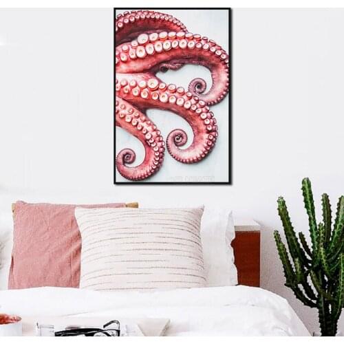 Digital Canvas Painting Octopus Touch Foot Sucker European Style Restaurant Signboard Wall Background Decoration
