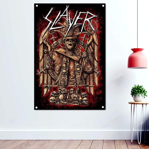 Demon King Rock Music Banners Flags Scary Bloody Skeleton Wall Art Death Metal Artworks Posters Prints Painting for Wall Decor