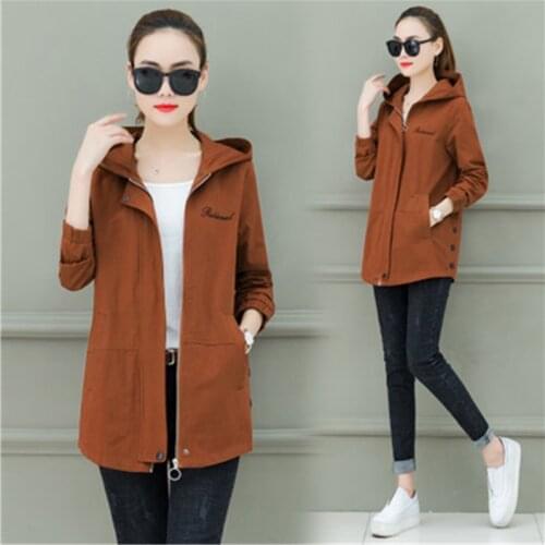 Long Section Loose Thin Tops Outerwear Trench Coats Womens Hooded Long-Sleeve Casual Windbreaker Female 2021 New Spring Autumn