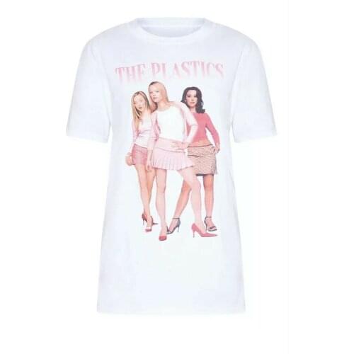 BOOHOO MEAN GIRLS ‘PLASTICS’ T-SHIRT IN WHITE SIZE UK 16 - NEW