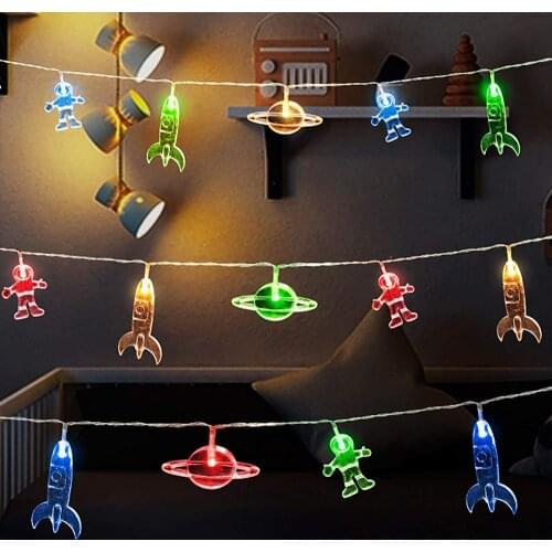 6M 3M 1.5M LED Galaxy String Lights Astronaut Rocket Mars Spaceship String Lights for Christmas Child Birthday Party Decoration