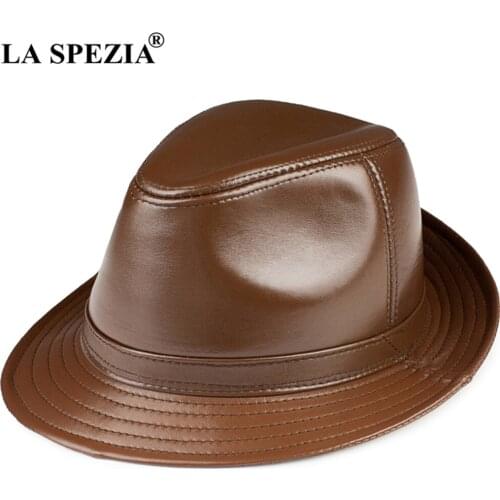 Genuine Leather Brown Fedora Hat Men Sheepskin Jazz Cap Autumn Winter British Casual High Quality Wide Brim Hat