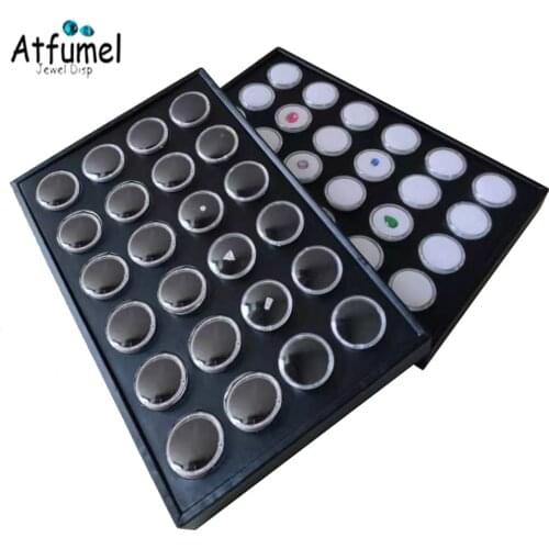 Round Diamond Jewelry Storage Box With Tray 24Pcs Portable Carat Stone Organizer Display Case Gemstone Diamond Showcase Tray Box