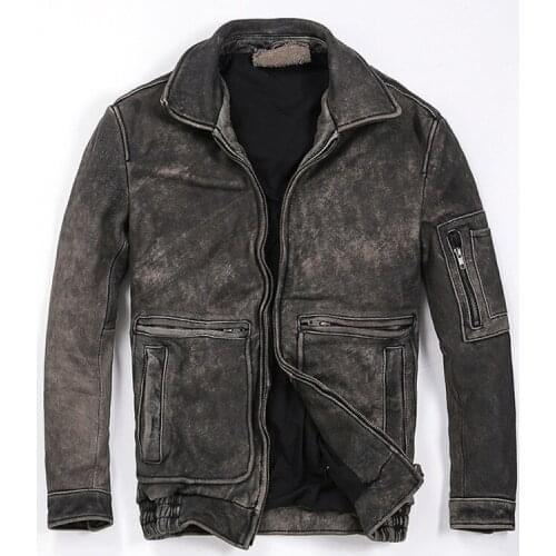 GU.SEEMIO Vintage 100% Cowhide Mens Jacket Genuine Leather Male Fashion Clothing Classical Motorcycle Free Shipping