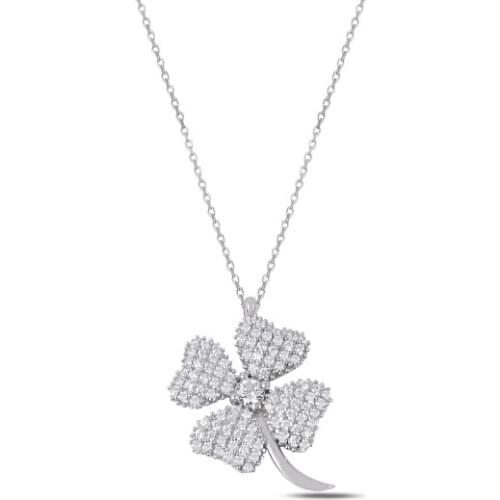 KUTAYDAN Zircon Cubic Zirconia Clover Necklace 925 Sterling Silver