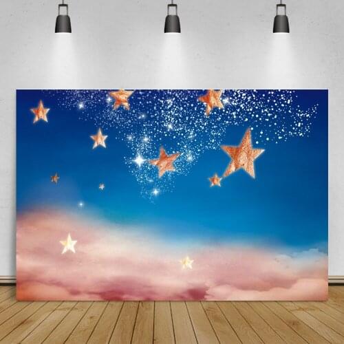 Laeacco Golden Star Glitter Sky Cloud Birthday Party Decor Poster Scenic Photo Backdrop Photographic Background Photo Studio