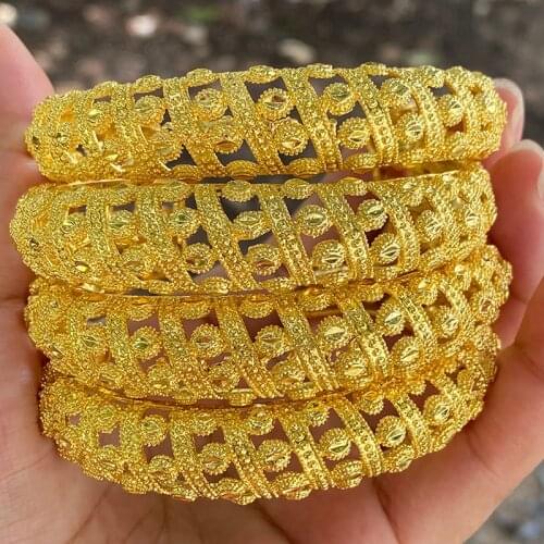 Cute Middle East Bangle for Women Dubai Bride Wedding 24K Ethiopian Bracelet Africa Jewelry Gold Charm Bracelet party gifts