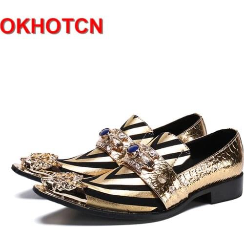 Gold Patent Shoes Men Leather Dress Shoes Metal Toe Club Party Italian Shoes Designer Crystal Silver Mens Glitter Shoes 2019 new