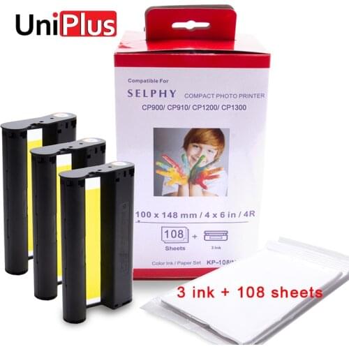 UniPlus for Canon Selphy Color Ink Paper Set Compact Photo Printer CP1200 CP1300 CP910 CP900 3pcs Ink Cartridge KP 108IN KP-36IN