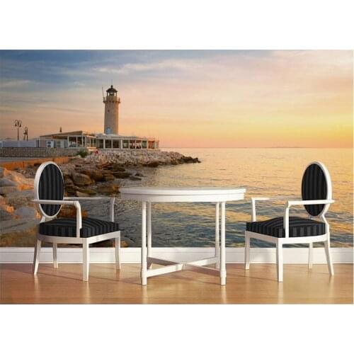 Custom photo 3d wallpaper Non-woven mural wall sticker Aegean sea lighthouse in sunset painting 3d wall room murals wallpaper