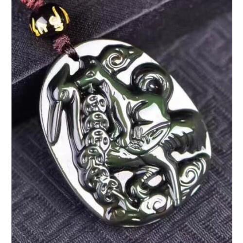 Natural ice color obsidian pendant is a horse god dog by crane 12 Zodiac lucky mascot necklace men and women models o17