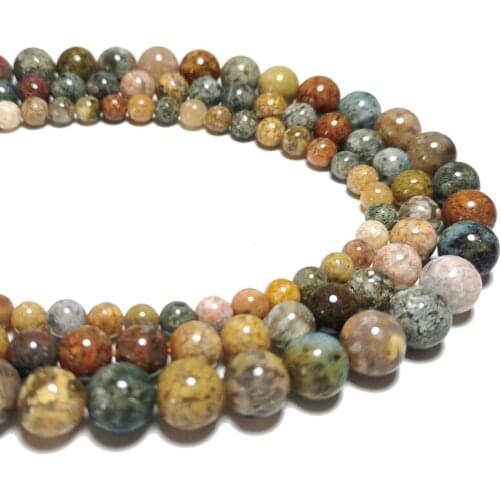 Wholesale Natural Round Yellow Ocean Jaspers Stone Beads For Jewelry Making DIY Bracelet Necklace Charms 6/8/10MM 15