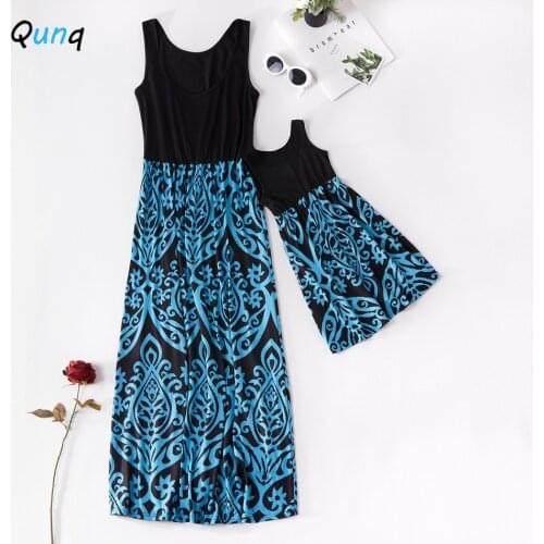 Qunq Mother Daughter Dress Summer Casual Print Dresses for Women Kids Girls 2021 New Mommy and Mw Family Matching Outfits
