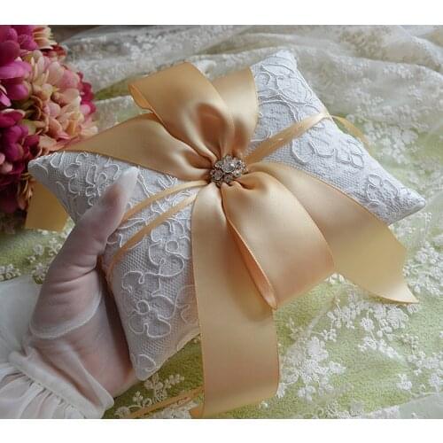 NEW Champagne Top Quality Ring Pillow Cushion Big bowknot Glisten Rhinestone Ring Pillow Bride wedding decoration