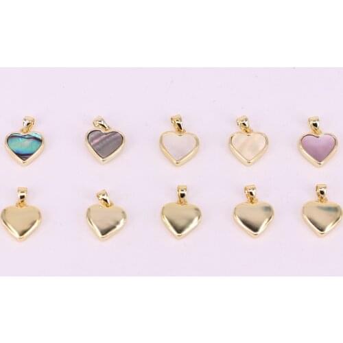12x16mm heart pendant with mop decoration high quality polished& gold plated for jewelry making wholesale price free shipping