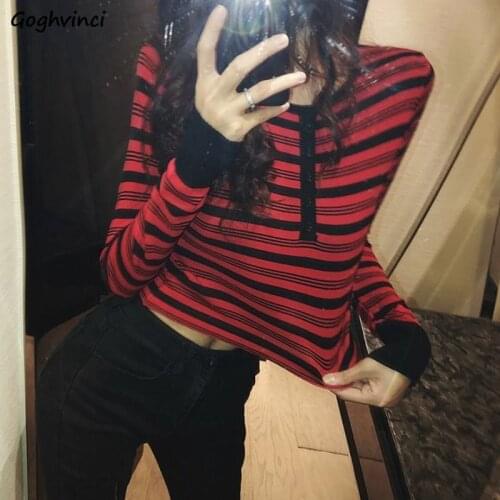 Striped Women Pullovers O-neck Button Knitted All-match Korean Trendy Temperament Chic Casual Teens Streetwear Vintage Stylish