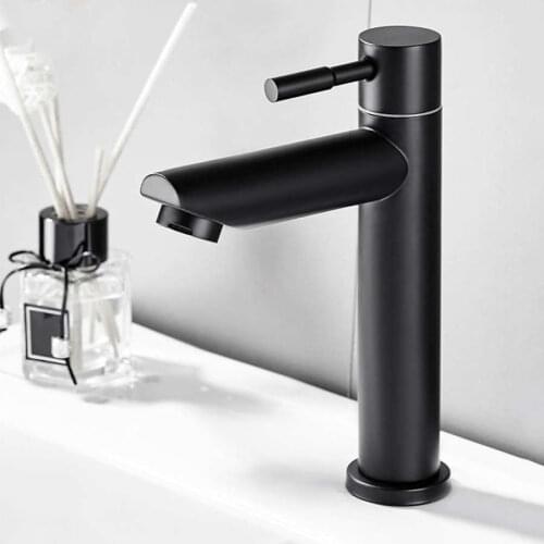Stainless Steel Water Faucet Basin Faucets Single Cold Water Tap for Home Bathroom Toilet Accessories Black washbasin faucet