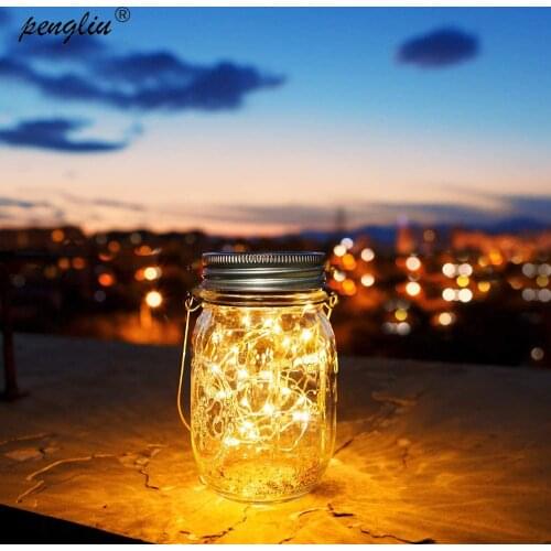 Solar Mason Jar Lights 10 Led Glass Waterproof Solar Lanterns Hanging Lamp Starry Star Fairy Firefly For Garden Yard Decoration