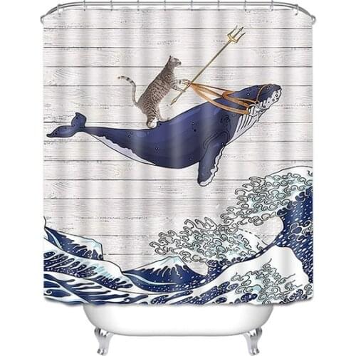 Cute Dolphin Marine Animal Printed Shower Curtain Bathroom Polyester Waterproof Curtains Bathroom Decoration Curtain