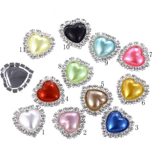 ZMASEY Heart Pearl Buttons 10Pcs/Lot 18mm Rhinestones Button Mix-Colour Diy Girl Hair Wedding Decoration Accessory Wholesal
