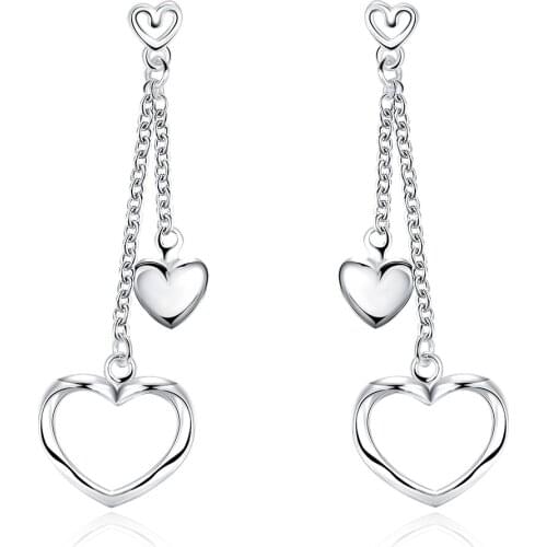 Valentines Gift Jewelry 925 Sterling Silver Double Layered Hear Woman Lady Tassel Stud Earrings Ear Accessory