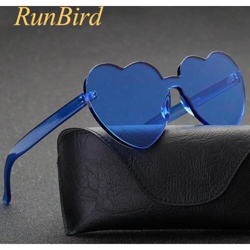 Love Heart Sunglasses Women 2018 Rimless Frame Tint Clear Lens Colorful Shape Cute Sun Glasses Red Pink Yellow Blue Shades 1340R