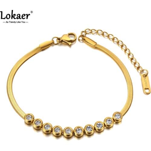 Lokaer Trendy Stainless Steel White CZ Crystal Charm Bracelets For Women Girls Bohemia Party Snake Chain & Link Bracelet B21060