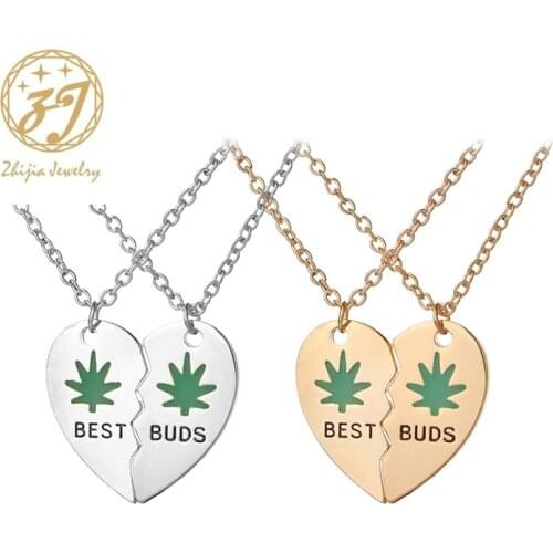 Zhijia gold silver heart best buds pendant necklace for women men couple lovers necklace friendship jewelry