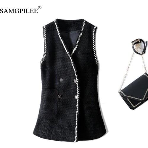SAMGPILEE Women Warm Vest 2021 New Casual Solid V-neck Double Breasted Korean Style Fashion Women Sleeveless Wool Jackets 4XL