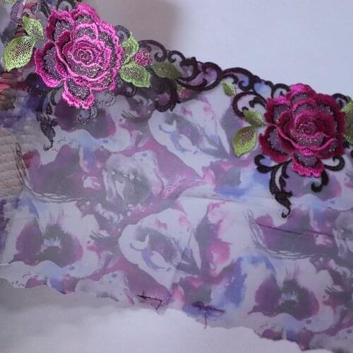 1Meter 21CM Wide Hot Red Floral Embroidery Lace Trim Colorful Purple Mesh Fabric For Bra Lingerie Underwear Handmade Dress Decor