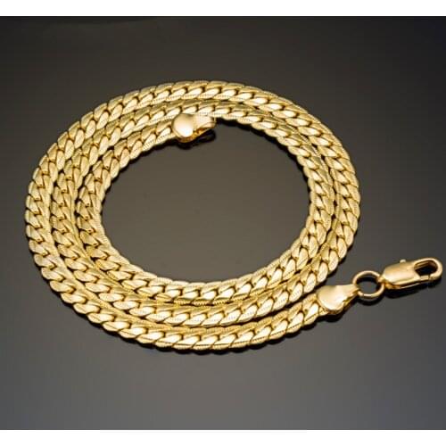 18K Gold GP Necklaces For Man Women 5mm Cuban Link Chain Necklace 20inch Neck Chain Collier Vintage Jewelry Accesories Bijoux