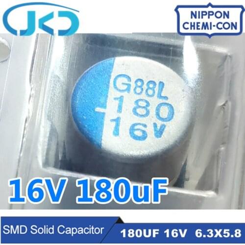 20pcs/100pcs NCC 180UF 16V 6.3X5.8mm SMD Solid Capacitor 16V180uF For Motherboard VGA Low ESR NIPPON CHEMI CON 180UF16V 6.3*5.8