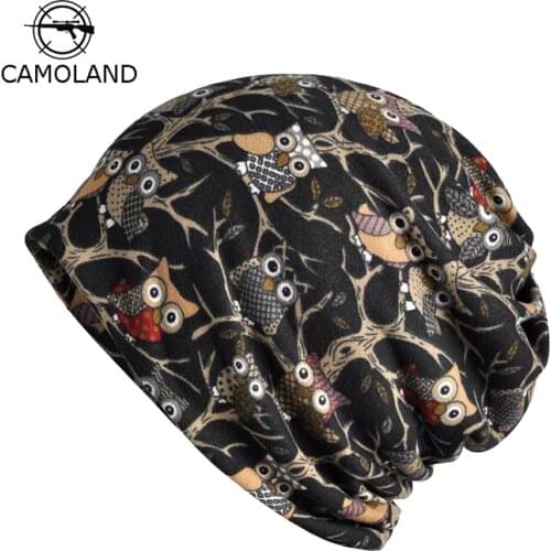 2019 Cotton Mens Spring Summer Beanies for Women Hat Thin Lightweight Helmet Liner Slouchy Baggy Hiphop Animal Owl Skullie