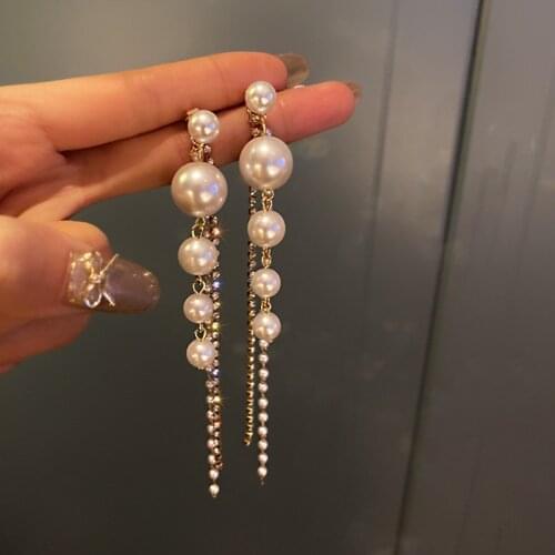 2021 New Fashion Korean Oversized White Pearl Drop Earrings for Women Bohemian Golden Round Pearl Wedding Earrings Jewelry Gift